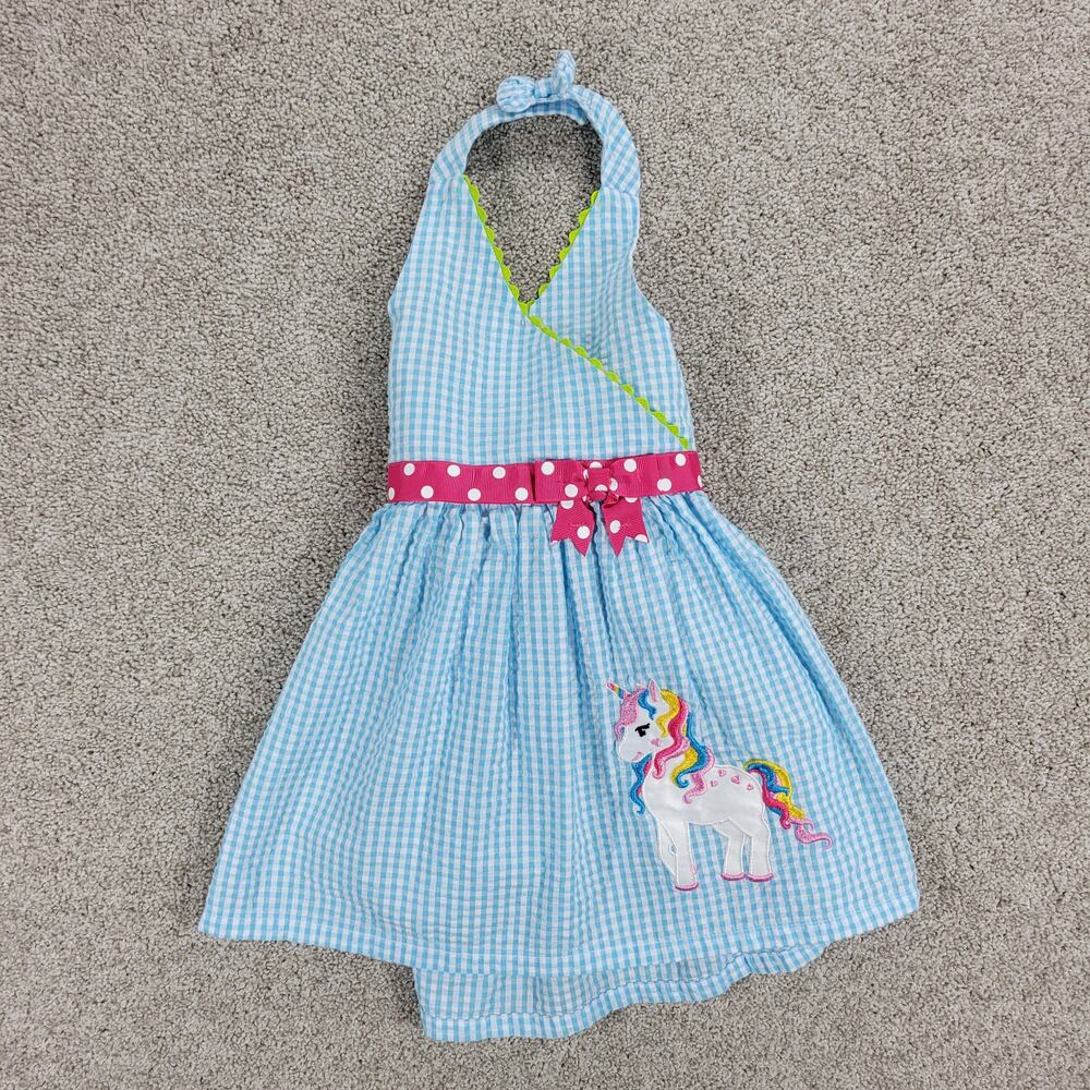 Emily Rose Unicorn Dress 18mo Blue Gingham Check Seersucker Halter‎ Sundress